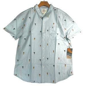 True Grit Hawaiian Shirt Mens Sz L Blue Denim Hula Girl Embroidered California